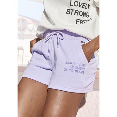 Sweatshorts BUFFALO, Damen, Gr. 40/42, N-Gr, lila (lavendel), angeraute Sweatware, Obermaterial: 60% Baumwolle, 40% Polyester, unifarben, casual, bequem kurz, Hosen, mit Statement Druck, Loungewear Image