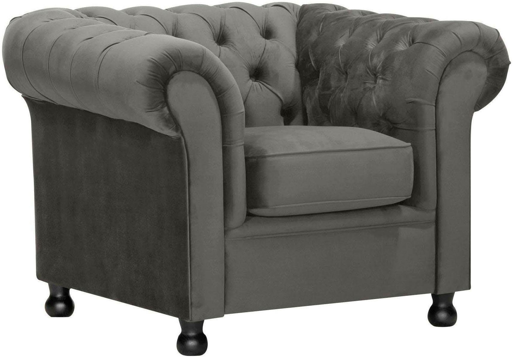 Sessel HOME AFFAIRE "Chesterfield Home", grau, B:108cm H:75cm T:90cm, Samoptik (100% Polester);Luxus-Microfaser (100% Polyester);Luxus-Microfaser Vintageoptik (100% Polyester), Sessel, Chesterfield Sessel, mit edler Knopfheftung und typischen Armlehnen