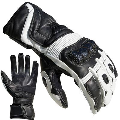Motorradhandschuhe PROANTI Gr. XL, schwarz-weiß (weiß, schwarz), Handschuhe, XL, Obermaterial: 100% Rindsleder. Innenfutter: 100% Polyester, Racing, aus Leder
