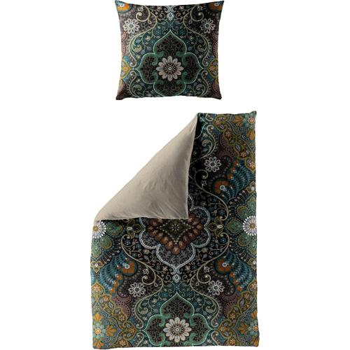 „Wendebettwäsche JEKATEX „“MERAN““ Bettwäsche Gr. B/L: 155 cm x 220 cm (1 St.), B/L: 80 cm x 80 cm (1 St.), Mako-Satin, grün (farn) Bettwäsche 155×220 cm Bettwäsche-Set aus 100% Baumwolle“