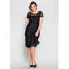 Spitzenkleid SHEEGO "Große Größen", Damen, Gr. 54, Normalgrößen, schwarz, Obermaterial: 100% Polyamid;Futter: 100% Polyester, unifarben, elegant, figurumspielend knieumspielend, Rundhals, Kurzarm, Kleider Partykleid, in leicht ausgestellter Passform