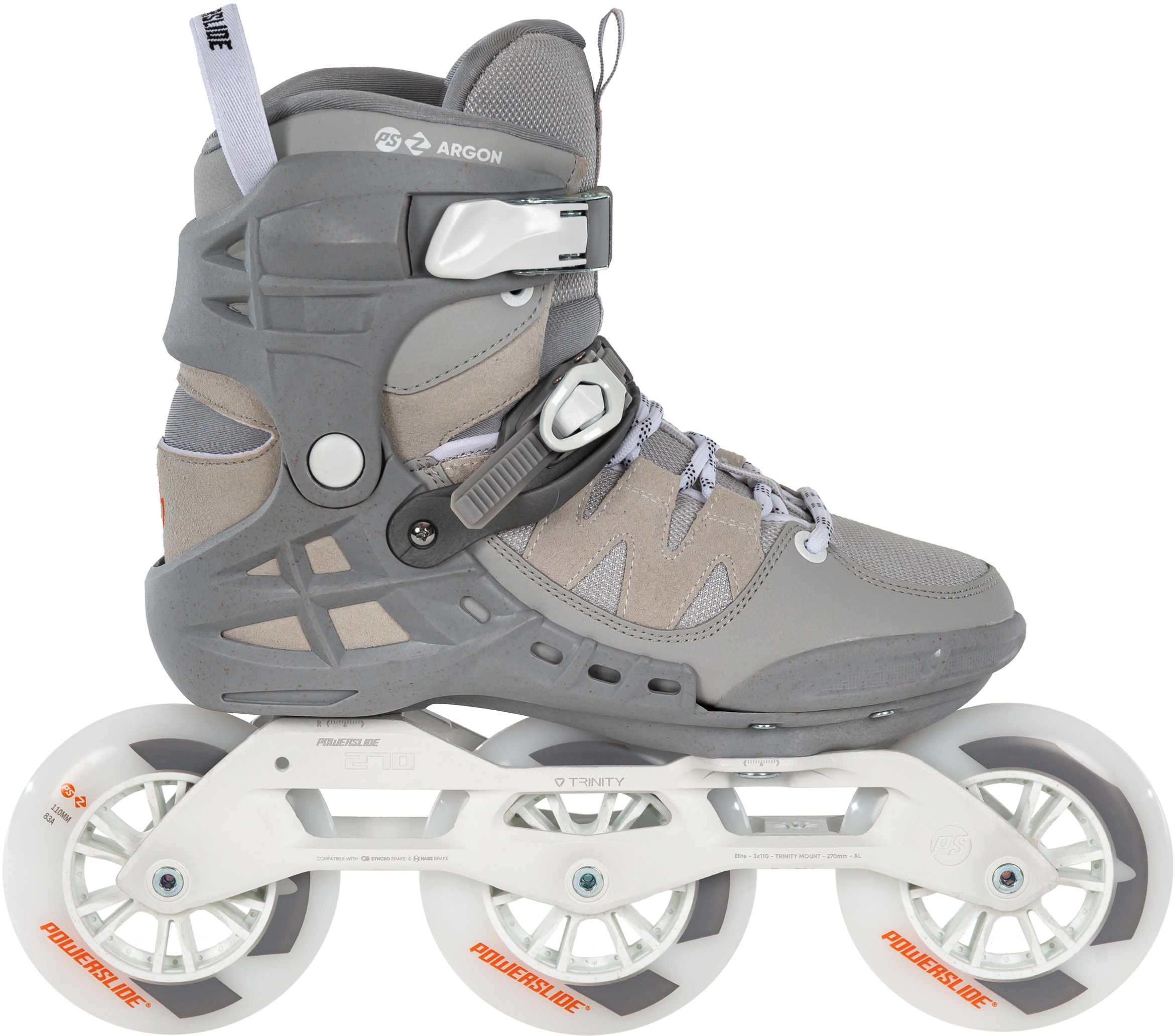 Inlineskates POWERSLIDE "Phuzion Argon Cement 110" Gr. 43, grau (grau, weiß), Inlineskates_Rollschuhe, Damen, 43 (bis 100 kg), Kunstfaser, Lederimitat