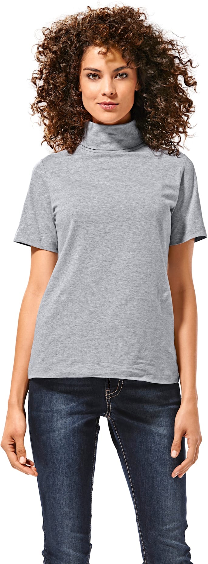 Rollkragenshirt HEINE "Rollkragen-Shirt", Damen, Gr. 42, grau (grau, melange), 65% Baumwolle, 30% Polyester, 5% Elasthan, unifarben, Shirts Image