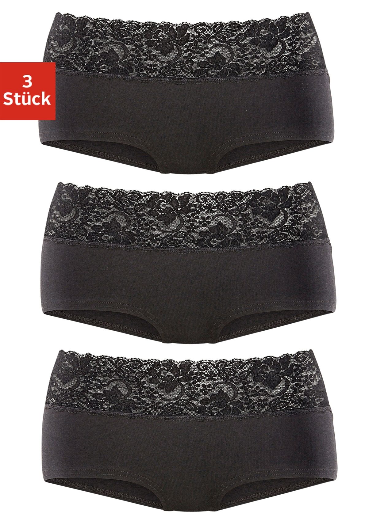 Panty VIVANCE, Damen, Gr. 48/50, schwarz, Single Jersey, Obermaterial: 95% Baumwolle, 5% Elasthan. Spitze: 93% Polyamid, 7% Elasthan (LYCRA), unifarben, körpernah, Unterhosen, aus elastischer Baumwolle mit floraler Spitze Image