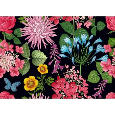 Fototapete PAPERMOON "BLUMEN ABSTRAKT-MUSTER DESIGN VOGEL BLUMEN DECOR RETRO", bunt, B:4,00m L:2,60m, Vlies, Tapeten Image
