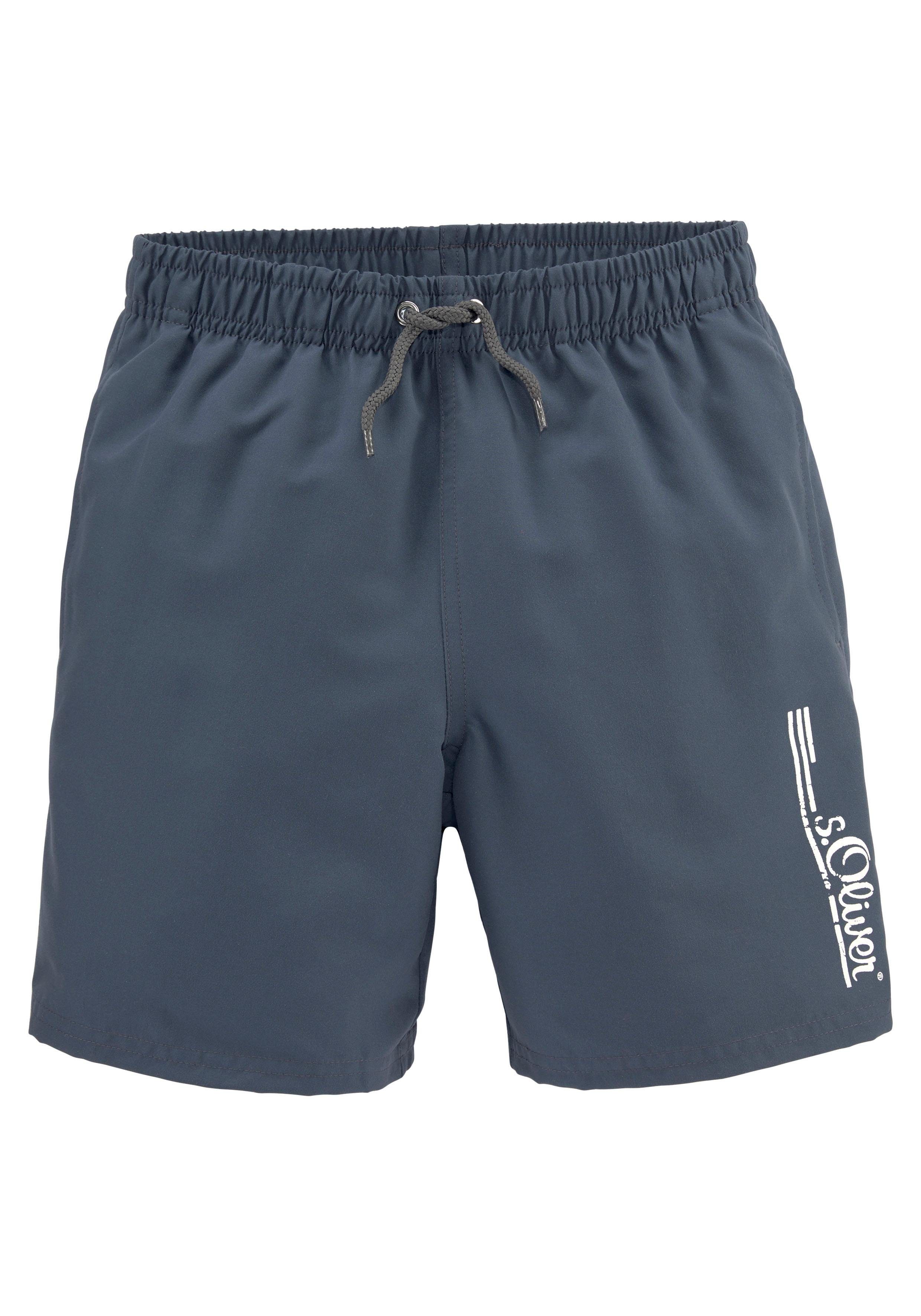 Badeshorts S.OLIVER "Philip Kids", Kinder, Gr. 158/164, N-Gr, blau (marine), Polyester, kontrastfarbene Details, unifarben, Badehosen, im schlichten Design Image