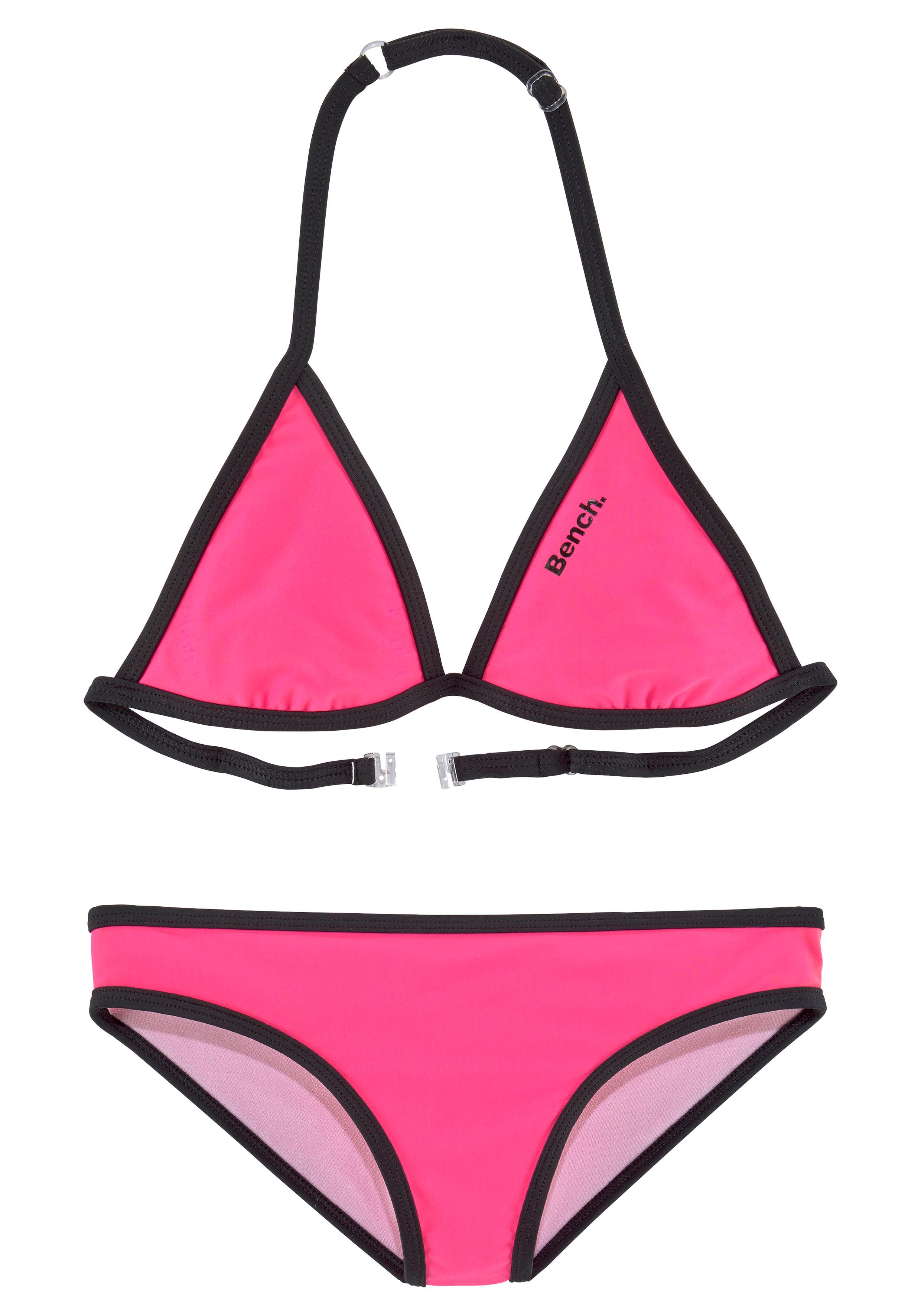Triangel-Bikini BENCH., Kinder, Gr. 134/140, N-Gr, pink (pink, schwarz), Polyamid, Colorblocking, unifarben mit Farbeinsatz, Bikini-Sets, mit Logoprint an Top und Hose Image