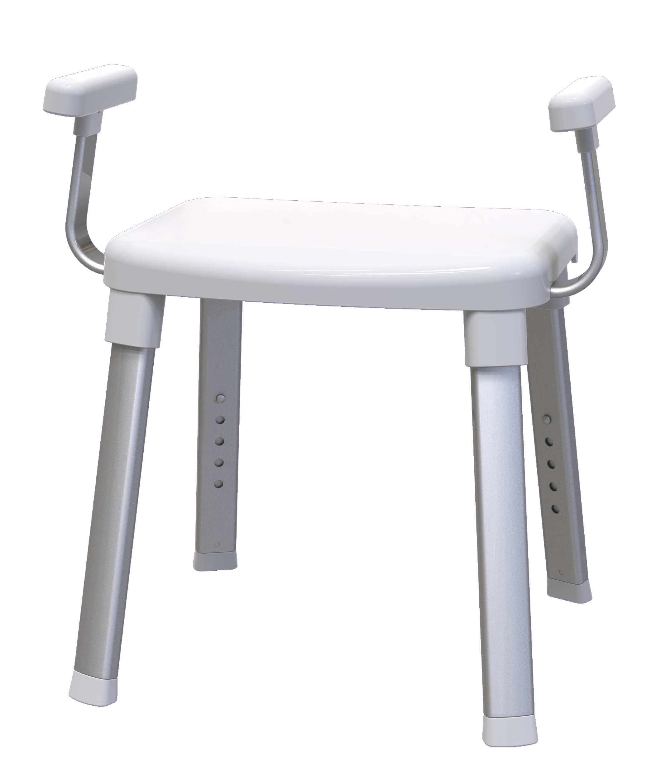 Dusch- und Badhocker BISCHOF "Splash 2.0", weiß (weiß, silberfarben), B:44cm H:70cm T:46cm, Duschhocker, rutschfester Stand, TÜV/GS geprüft, mit Armlehnen