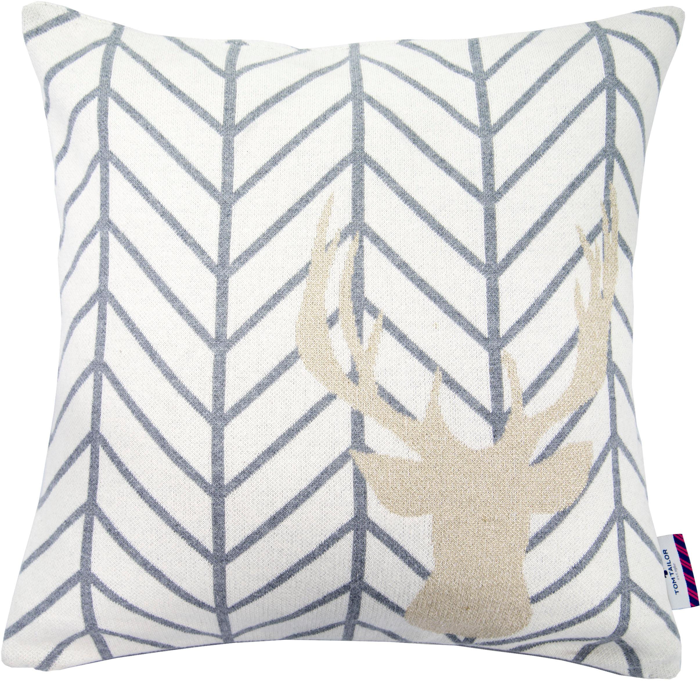 Dekokissen TOM TAILOR HOME "SHINY DEER" Gr. 1, bunt (goldfarben, wollweiß, grau, gemustert), B:50cm L:50cm, Baumwolle, Dekokissen_Sitzkissen_Kissenhüllen, Kissenhülle ohne Füllung, 1 Stück