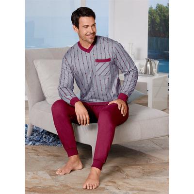 Schlafanzug KINGS CLUB, Herren, Gr. 56/58, rot (grau, bordeaux, meliert), 100% Baumwolle, Langarm, Homewear-Sets Image
