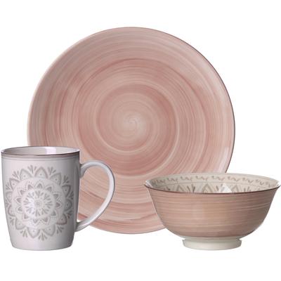 Frühstücks-Geschirrset RITZENHOFF & BREKER "Valencia", rosa (natur, hellbraun, hellrosa), 3 tlg., Steinzeug, Geschirr-Sets, 3 Teile, für 1 Person (Teller, Tasse, Schale) Image