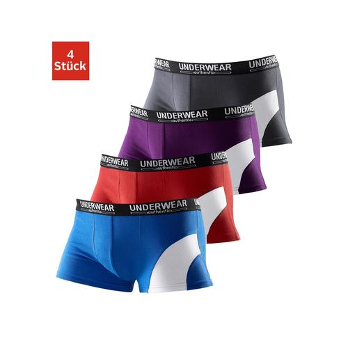 Boxer AUTHENTIC UNDERWEAR Gr. 6 (L), bunt (blau, rot, lila, grau) Herren Unterhosen mit kontrastfarbenen Einsatz