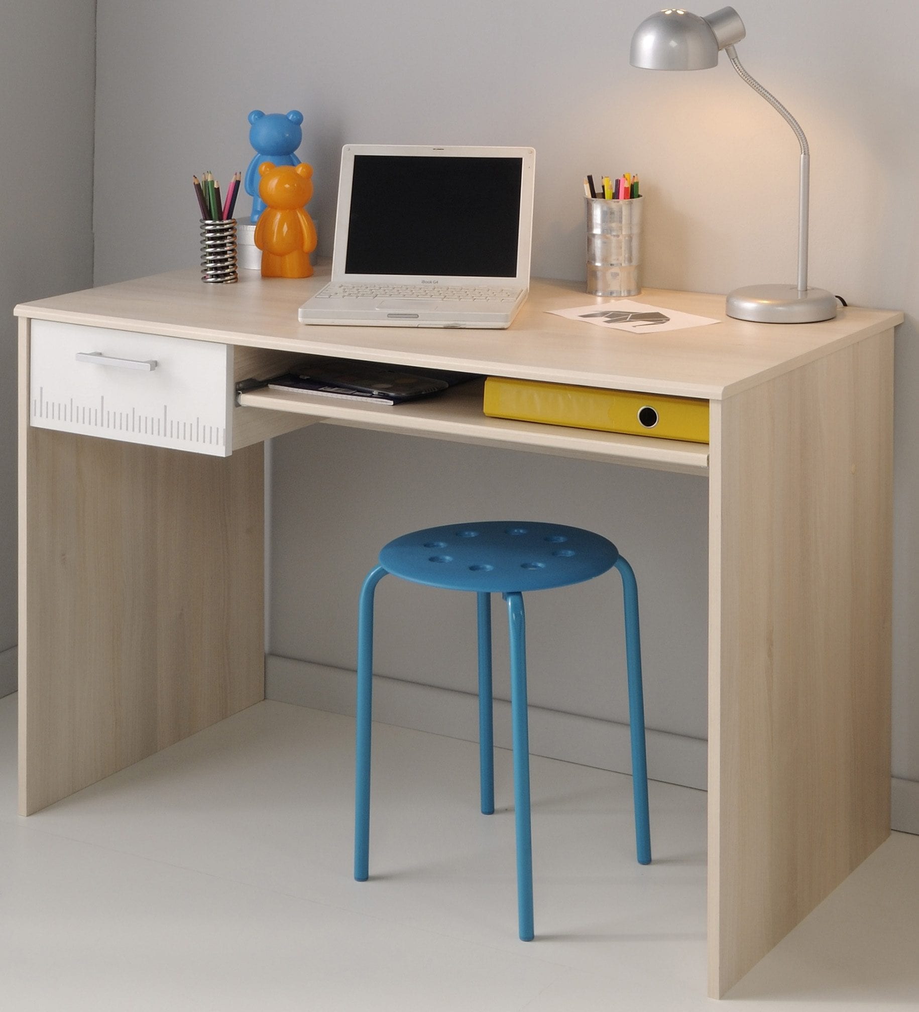 Kinderschreibtisch PARISOT "Charly", weiß (akziefarben, weiß), B:109cm H:75cm T:59cm, Tische, Kinderschreibtisch, Jugendschreibtisch, Schreibtisch