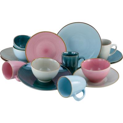 Kombiservice CREATABLE "Geschirr-Set Cosy Day", bunt (taupe, rosa, hellblau, petrol), 16 tlg., Steinzeug, Geschirr-Sets,