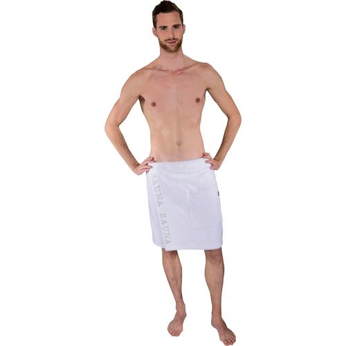 „Kilt WEWO FASHION „“9535″“ Bademäntel weiß Saunatücher Saunakilt für Herren, Klettverschluss, aufgesetzte Tasche & Bestickung“