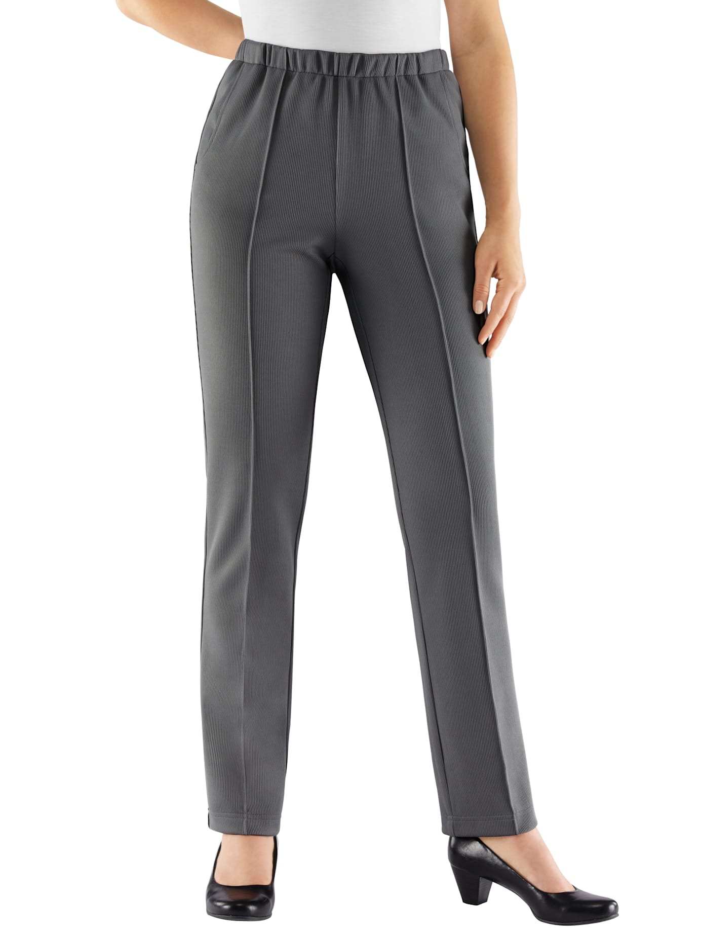 Jerseyhose CLASSIC BASICS, Damen, Gr. 44, Normalgrößen, grau, 100% Polyester, unifarben, lang, Hosen Image