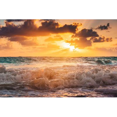 Fototapete PAPERMOON "WELLEN-STRAND MEER SEE SONNE WOLKEN BEACH LANDSCHAFT", bunt, B:5,00m L:2,80m, Vlies, Tapeten Image