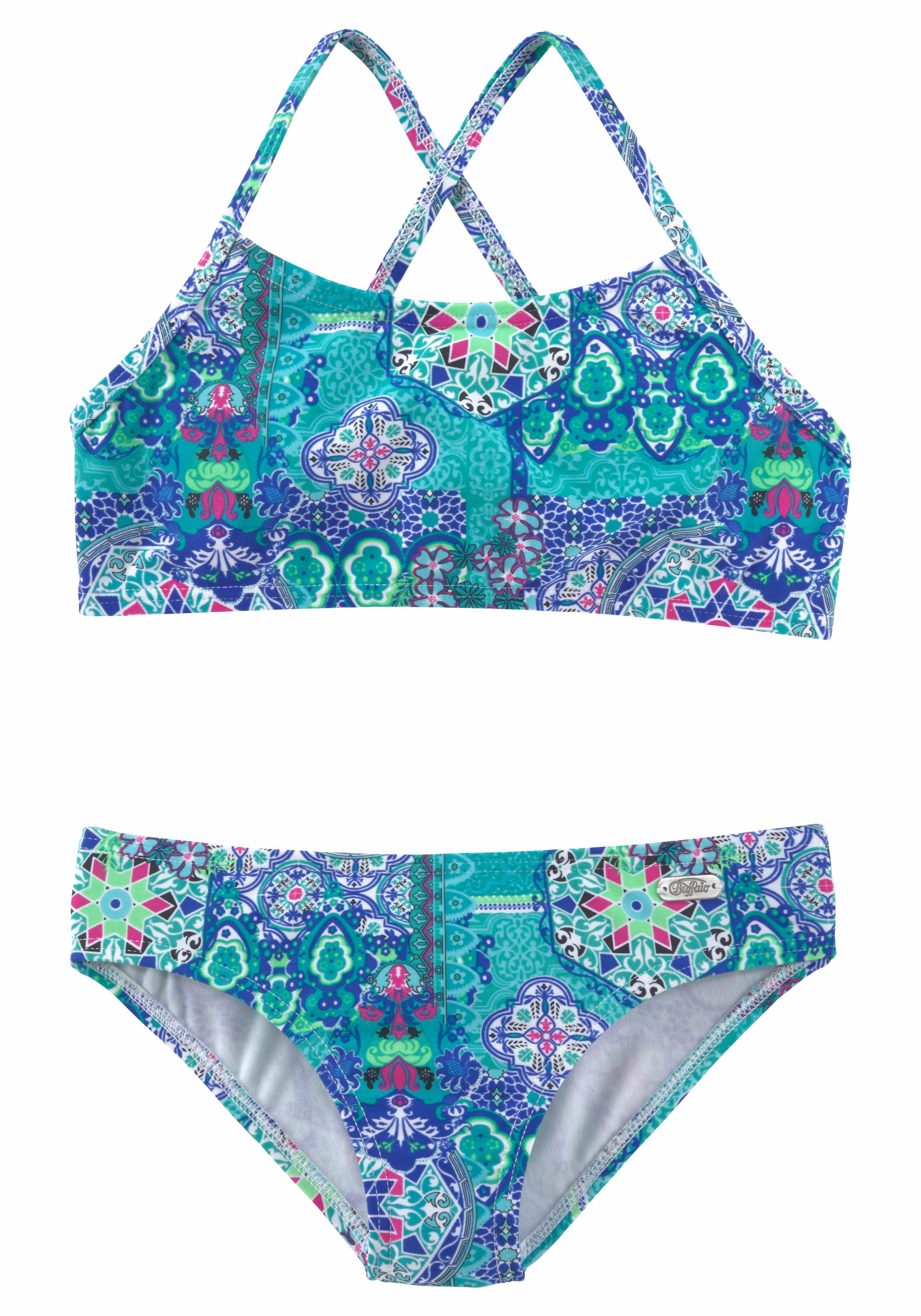 Bustier-Bikini BUFFALO "Shari Kids", Mädchen, Gr. 170/176, N-Gr, grün (türkis, bedruckt), Polyamid, Paisleymuster, Bikini-Sets, mit verspieltem Print