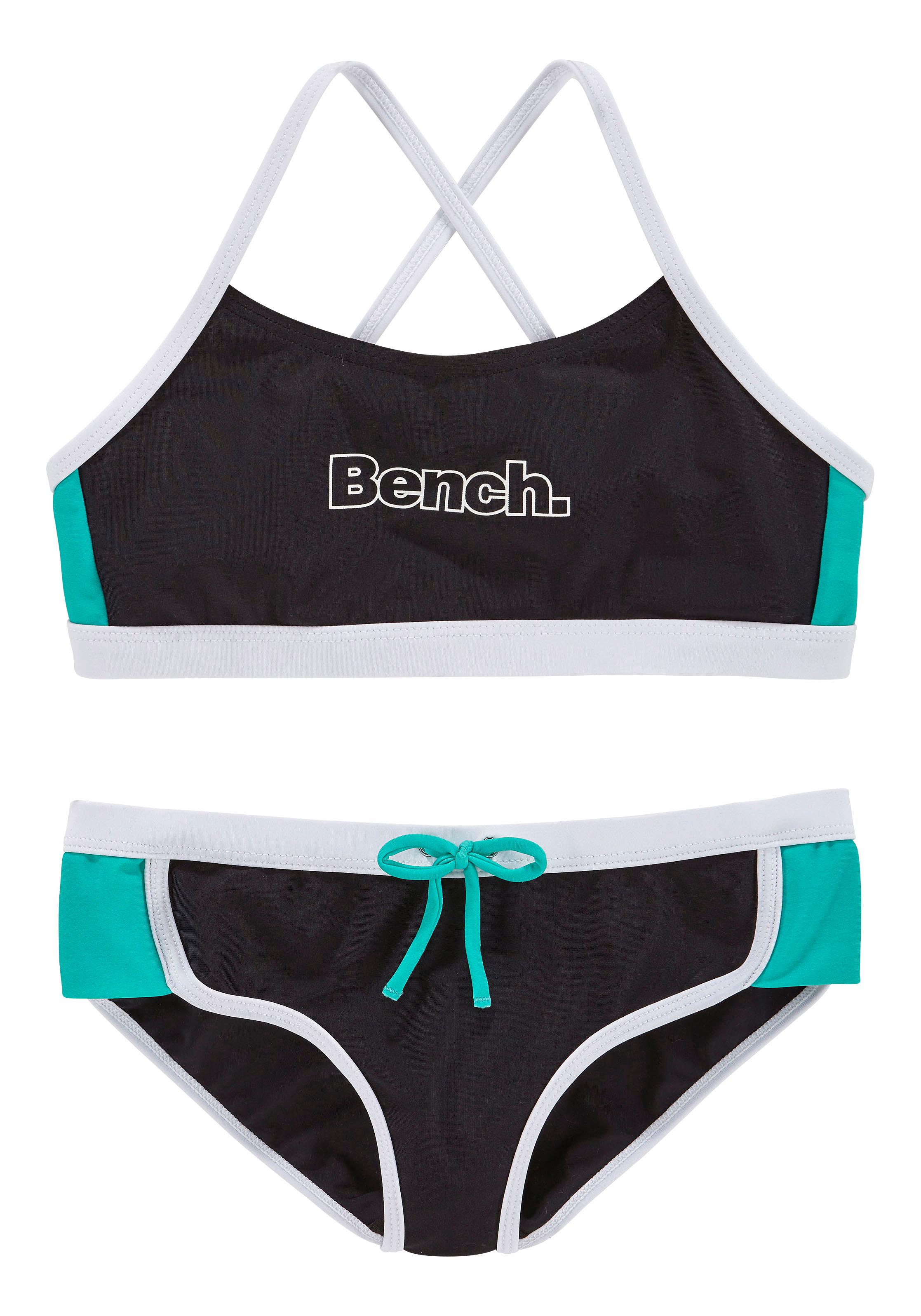 Bustier-Bikini BENCH., Kinder, Gr. 146/152, N-Gr, schwarz (schwarz, mint), Polyamid, Bikini-Sets, mit Kontrastdetails Image