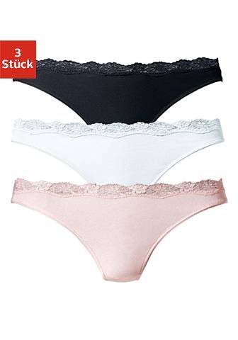 String LASCANA, Damen, Gr. 36/38, bunt (rosa, weiß, schwarz), Obermaterial: 95% Baumwolle, 5% Elasthan. Spitze: 87% Polyamid, 13% Elasthan, unifarben, körpernah, Unterhosen, aus elastischer Baumwolle mit zarter Spitze Image