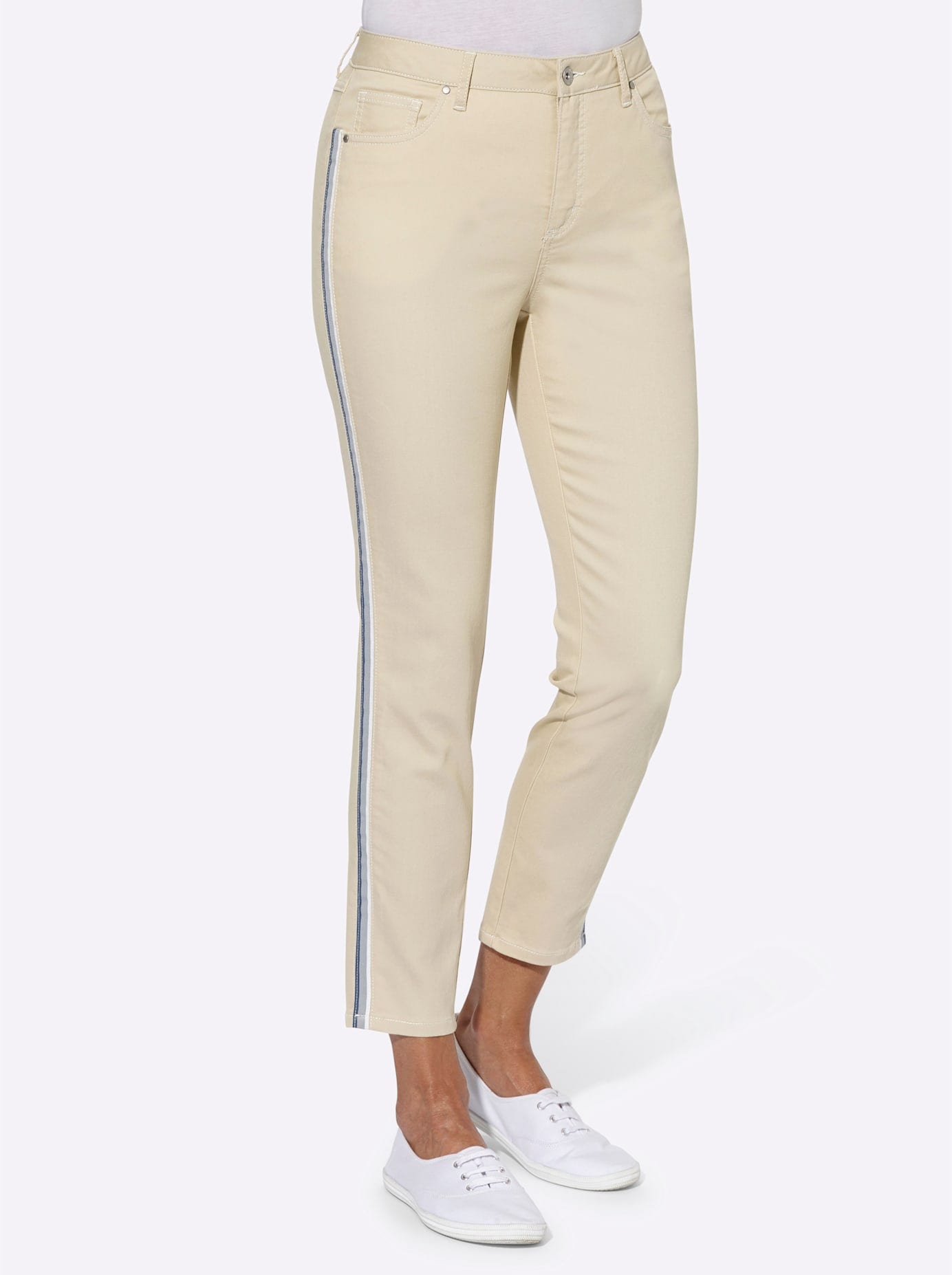 7/8-Jeans CASUAL LOOKS, Damen, Gr. 40, Normalgrößen, beige (beige, denim), 72% Baumwolle, 25% Polyester, 3% Elasthan, unifarben, 7/8-Länge, Jeans