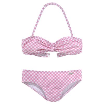 Bandeau-Bikini BUFFALO "Karo Kids", Kinder, Gr. 134/140, N-Gr, rosa (rosa, weiß), Recycling-Polyamid, kariert, Bikini-Sets, mit unifarbenen Details Image