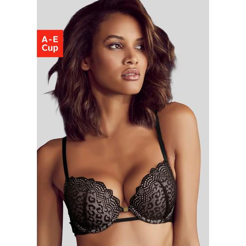 Push-up-BH JETTE Gr. 85, Cup C, schwarz Damen BHs BH Hochzeitsdessous Hochzeitswäsche Push-up-BH Spitzen-BH Spitzenwäsche Große Größen-BHs mit aufregender Leo-Spitze, sexy Dessous