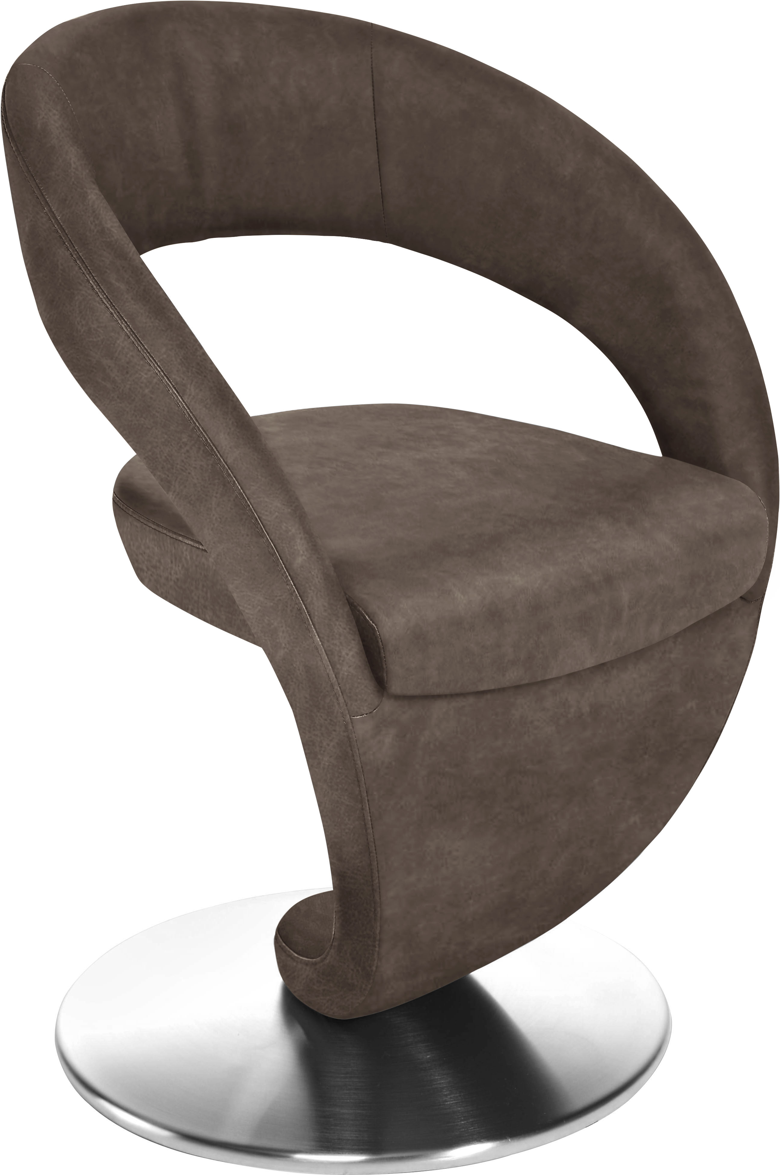 Drehstuhl K+W KOMFORT & WOHNEN "Wave", braun (braun, drehteller in edelstahloptik gebürstet), B:62cm H:86cm T:61cm, 785: Microfaser, 100% Polyester, Stühle, Drehstuhl Esszimmerstuhl, Design-Drehstuhl, Drehteller in Edelstahloptik