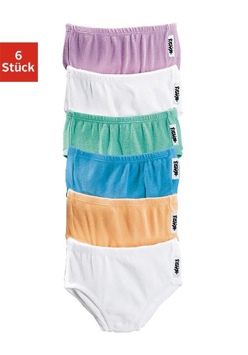 Slip PETITE FLEUR, Kinder, Gr. 140, bunt (flieder, mint, blau, pfirsich, weiß, weiß), Piqué, Obermaterial: 95% Baumwolle, 5% Elasthan, unifarben, körpernah, Unterhosen Unterhose Slip, bequemer Basic, angenehm zu Tragen Image