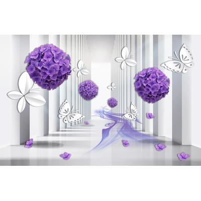 Fototapete PAPERMOON "BLUMEN-ART DESIGN ABSTRAKT MUSTER KUNST SCHMETTERLINGE", bunt, B:4,50m L:2,80m, Vlies, Tapeten Image