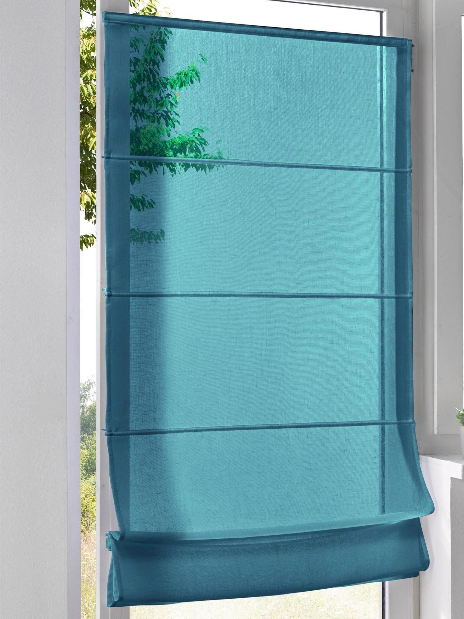 Raffrollo KUTTI "Brondby Move" Gr. 4, blau (türkis), B:70cm H:130cm, Obermaterial: 100% Polyester, Raffrollos, Klemmfix, Klemmträger, halbtransparent, uni, Basic, pflegeleicht