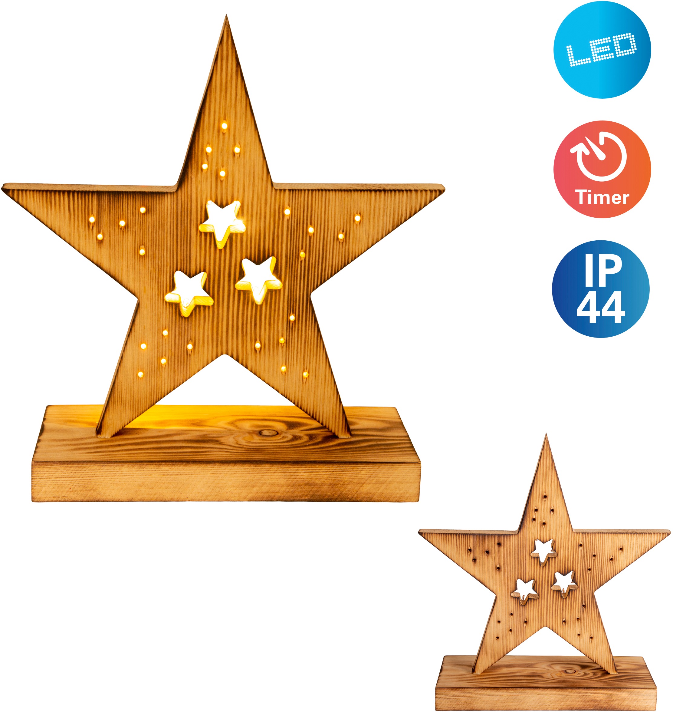 NÄVE LED Dekoobjekt "LED-Holzstern H: 29cm, Weihnachtsdeko", beige (natur), 1, H: 29cm, 1 Stk., Leuchten, Timerfunktion,warmweiß, Aussenbereich geeignet, Fensterdekoration Image