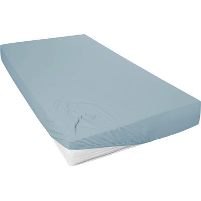 Spannbettlaken PRIMERA "Mako-Feinjersey Spannbetttuch", blau (aquamarin), B:180-200cm L:200cm, Mako-Jersey, Obermaterial: 100% Baumwolle, Laken, Geeignet für Standardmatratzen bis 22 cm, 100% Baumwolle Image