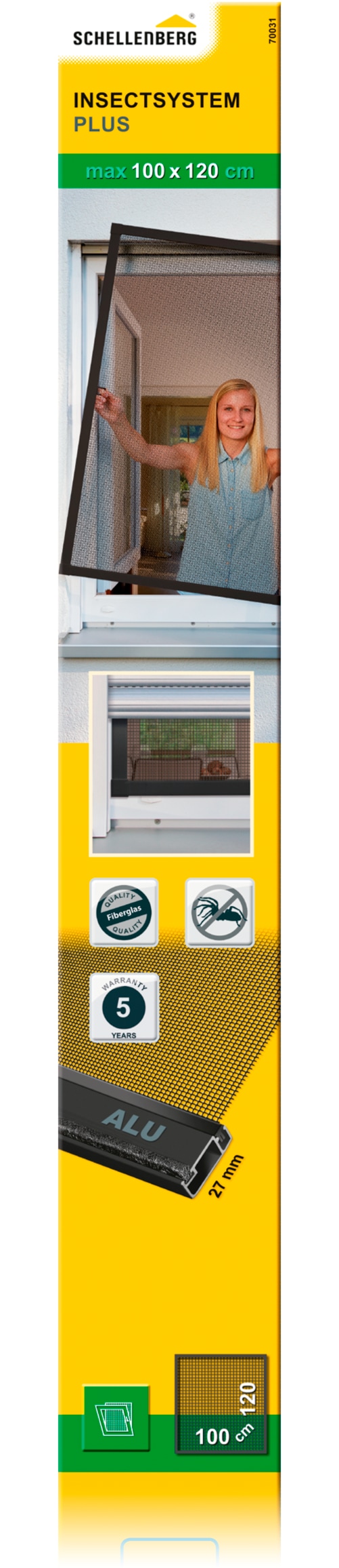Insektenschutz-Fensterrahmen SCHELLENBERG "Fliegengitter Fenster Plus", grau (rahmen: grau gewebe: grau), B:100cm H:120cm, Insektenschutzgitter, aus Aluminium, 100 x 120 cm und 130 x 150 cm, anthrazit und weiß