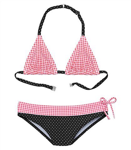 Triangel-Bikini BUFFALO, Kinder, Gr. 140, N-Gr, rosa (rosa, schwarz), Polyamid, gepunktet, kariert, Bikini-Sets, mit Mustermix aus Karo und Punkten Image
