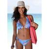 Bikini-Hose S.OLIVER "Maya", Damen, Gr. 42, N-Gr, blau (blau, bedruckt), Polyamid, floral, Badehosen, mit Zierringen in Horn-Optik