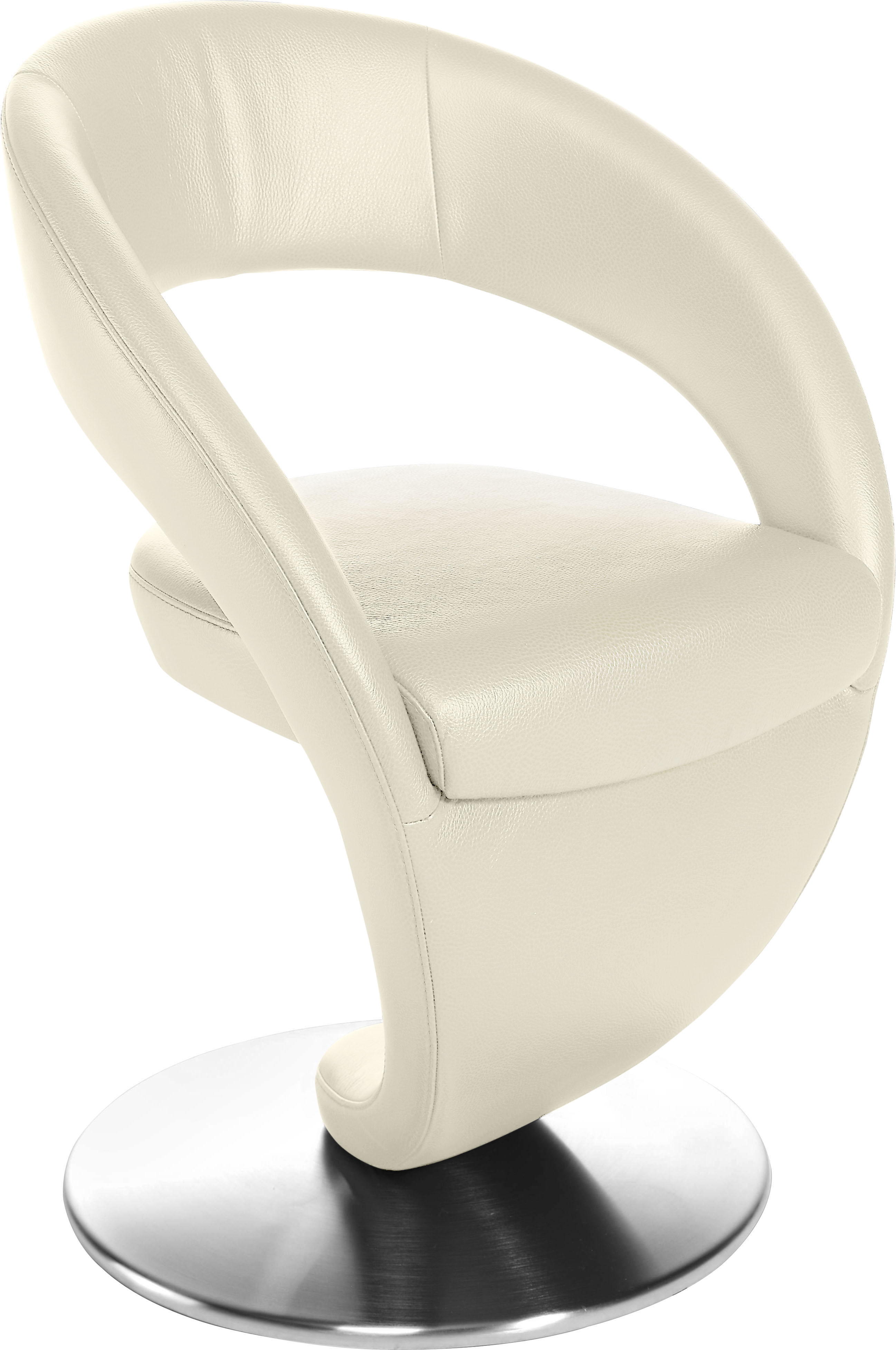 Drehstuhl K+W KOMFORT & WOHNEN "Wave", weiß (bianco, drehteller in edelstahloptik gebürstet), B:62cm H:86cm T:61cm, Bronco: Nappaleder pigmentiert, Dickleder, 1, 3/1, 5mm, mit rustikal gekörnten Narbenbild, Stühle, Drehstuhl Esszimmerstuhl,...