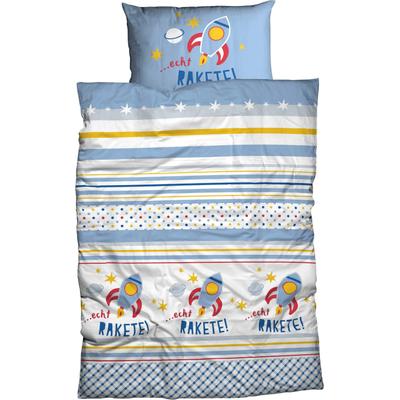 Kinderbettwäsche ADELHEID "Echt Rakete", blau (hellblau), B/L: 100cm x 135cm, , Renforcé, B/L: 40cm x 65cm, Renforcu00e9, Obermaterial: 100% Baumwolle, Bettwäsche, abgepasstes Kissen mit Rakete