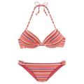 Push-Up-Bikini LASCANA Gr. 38, Cup C, orange (orange, gestreift) Damen Bikini-Sets Ocean Blue