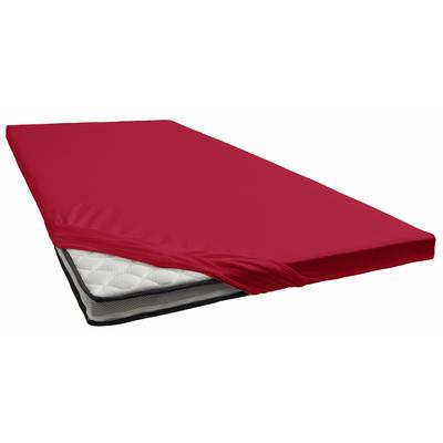 Spannbettlaken BELLANA "Jersey-Elasthan deluxe in Gr. 90x200, 140x200 oder 180x200, für Topper", rot (rubin), B:180-200cm L:200-220cm, Jersey-Elasthan, Obermaterial: 95% Baumwolle, 5% Elasthan (LYCRA), Laken, aus Baumwolle, für Matratzen bis 10 cm... Image