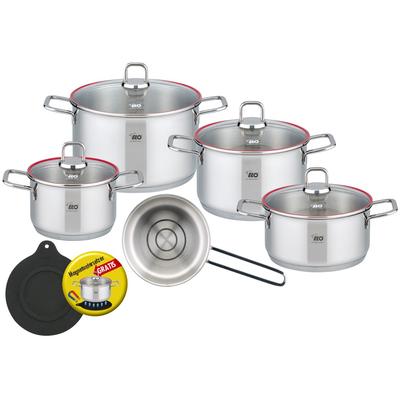 Topf-Set ELO "Excellent", silber (silberfarben), B:35cm H:28cm L:55cm, Töpfe, inkl. Untersetzer, mit Literskala, Induktion