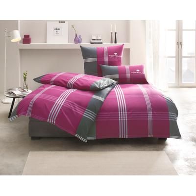 Bettwäsche TOM TAILOR HOME "Ole in Gr. 135x200 oder 155x220 cm", pink (beere, anthrazit), B/L: 155cm x 220cm, , Renforcé, B/L: 80cm x 80cm, Renforcu00e9, Obermaterial: 100% Baumwolle, Bettwäsche, karierte Bettwäsche aus Baumwolle, mit Reißverschluss Image