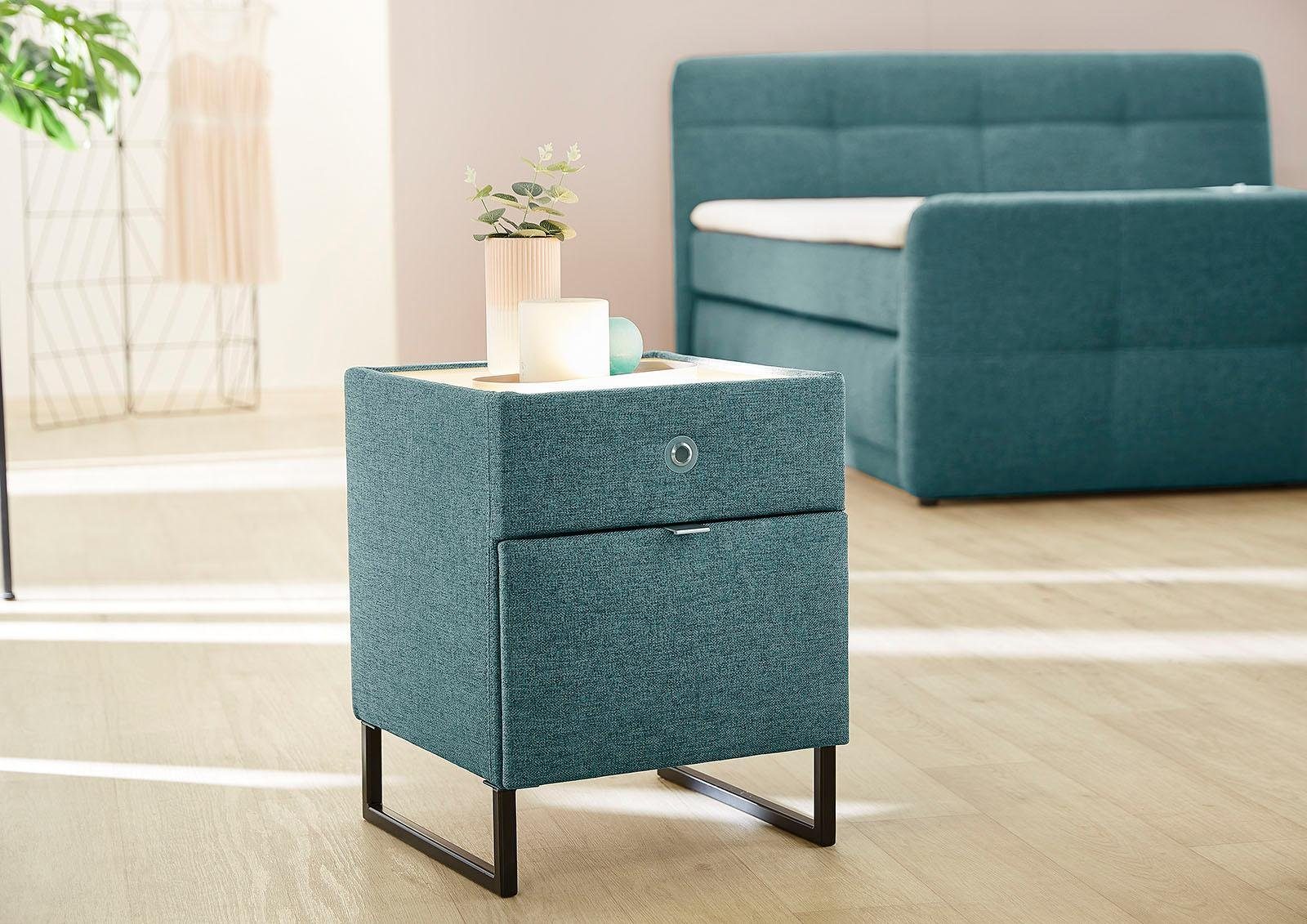 Nachtkonsole JOCKENHÖFER GRUPPE "Linea", blau (türkis 309, 03), B:42,5cm H:53cm T:45cm, Sideboards, mit LED-Beleuchtung Image