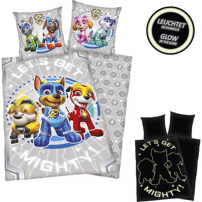 Kinderbettwäsche PAW PATROL "Paw Patrol", grau, B/L: 135cm x 200cm, , Renforcé, B/L: 80cm x 80cm, Renforcu00e9, Obermaterial: 100% Baumwolle, Bettwäsche, mit "Glow in the dark"-Effekt Image