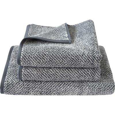 Handtuch Set DYCKHOFF "Golden Shades Herringbone", grau (graphit), 3 tlg., Walkfrottier, Walkfrottier, Obermaterial: 100% Baumwolle, Handtuch-Sets, mit Fischgrät-Muster; 2 Handtücher (50x100cm), 1 Duschtuch (70x140cm) Image
