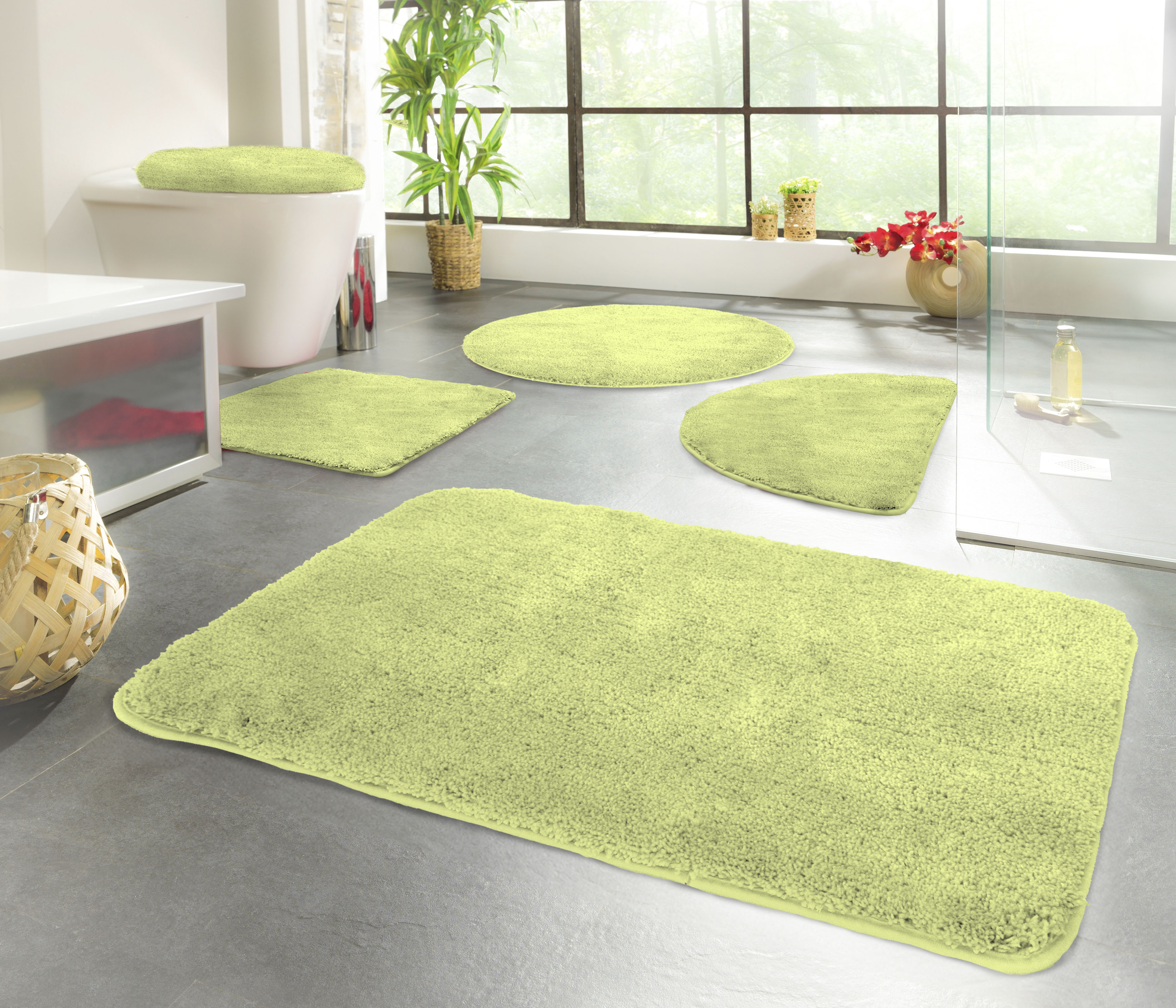 Badematte KINZLER "Chaozhou" Gr. 7, grün (kiwigrün), H:20mm, Polyester, Badematten, Badematte, Badteppich, Uni Farben, weich, als rechteckig, rund & Set erhältlich