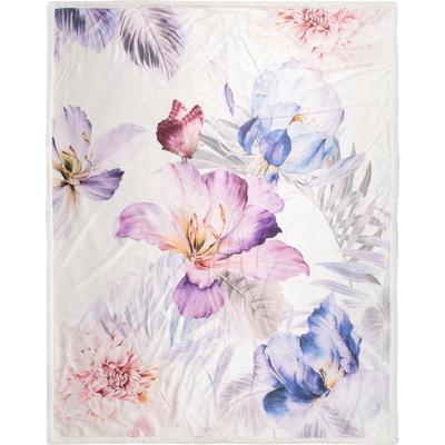 Plaid DESCANSO "Cean", beige (sand, natur), B:130cm L:160cm, Wohndecken, Sehr Weich, Kuscheldecke, 130x160 cm, Wendeoptik, Blumen, Natur, Sand Image