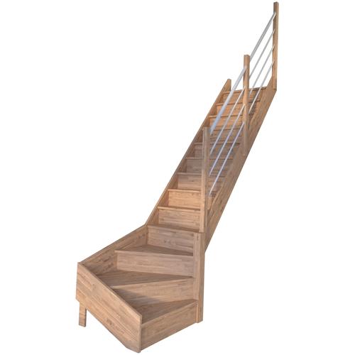 „STARWOOD Raumspartreppe „“Massivholz Rhodos, Holz-Edelstahl Weiß““ Treppen gewendelt Rechts, Durchgehende Wangenteile Gr. gewendelt, beige (natur, weiß) Treppen“