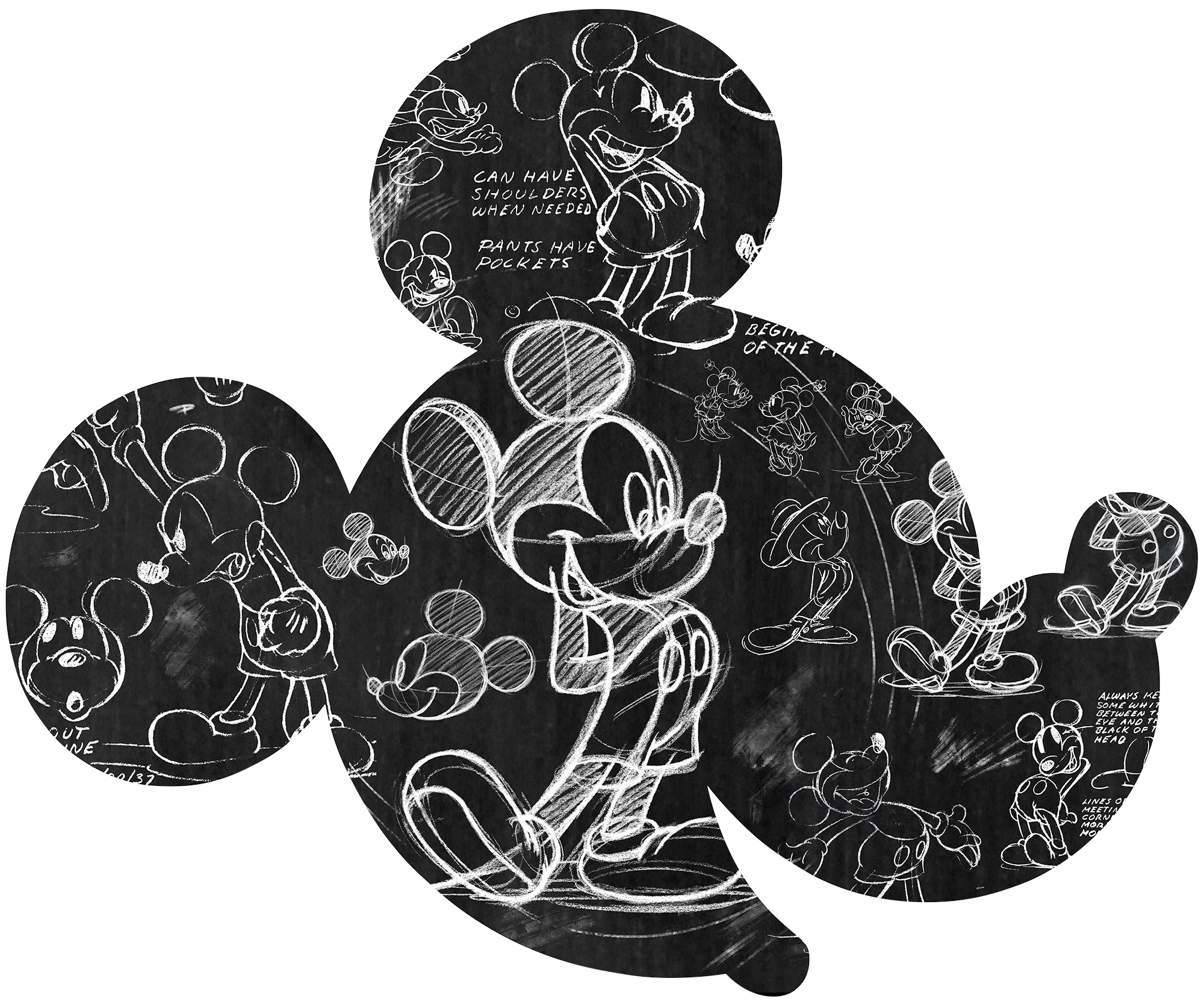 Vliestapete KOMAR "Vlies selbstklebend - Mickey Head Illustration - Größe 125 x 125 cm", schwarz (schwarz, weiß), B:125m L:125m, Vlies, Tapeten, Kinderzimmer