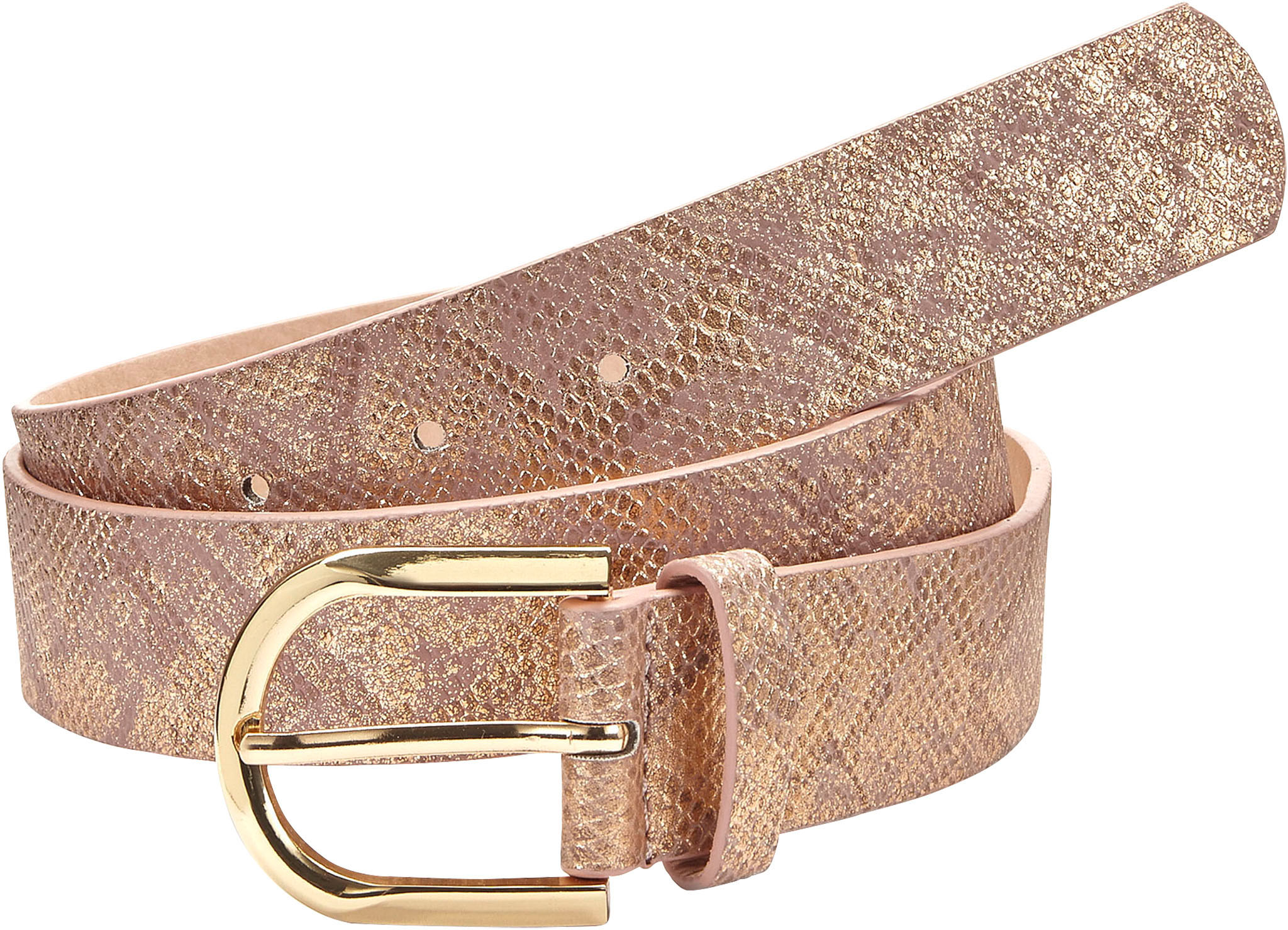 Hüftgürtel LASCANA "Hosengürtel", Damen, Gr. 95, rosa (roségoldfarben), Lederimitat, Animalmuster, Reptilienprägung, Schlangenoptik, Snakeprint, animal-print, bedruckt, beschichtet, gemustert, geprägt, geprägtes Muster, glänzend, metallic, Gürtel,... Image